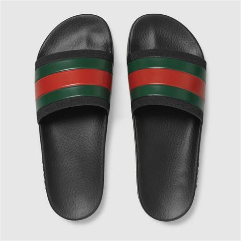 pictures of gucci shoes with rubber shoes|Gucci rubber slide sandals outfit.